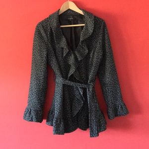 SANDRO Grey Print Ruffled Coat